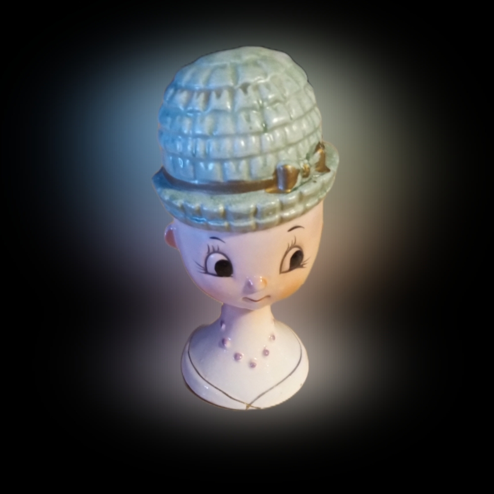 Vintage Ceramic Girl Figurine with Blue Hat